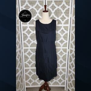 Talbots Navy Blue Layered Tiered Ruffle Sleeveless Cotton Dress Size 10
